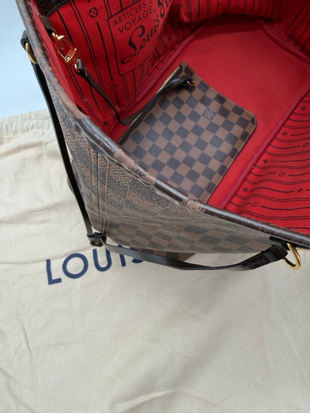 Louis Vuitton Neverfull GM Damier Ebene Tote with Pouch – Cherry Interior - Auth - Picture 4 of 11